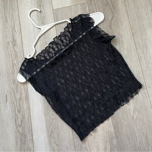 Lace Crop Top high neck sleeveless womens Black (one size) goth dark whimsigoth